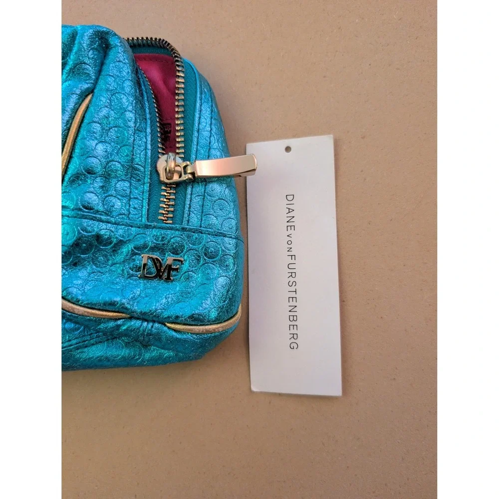 Diane Von Furstenberg Gemma Makeup Bag Pouch Turquiose Leather Mermaidcore Vacay